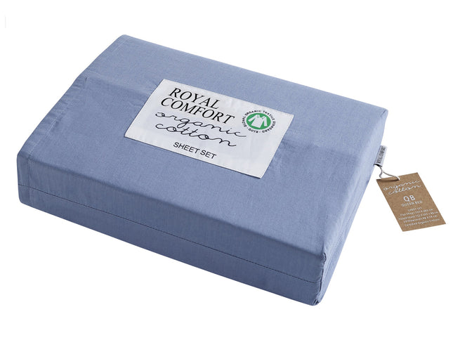 Royal Comfort - 250TC 100% Organic Cotton 4 Piece Sheet Set - Double - Indigo-1889884840711557121
