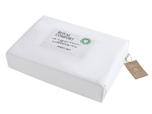 Royal Comfort - 250TC 100% Organic Cotton 4 Piece Sheet Set - King - White-1951134856150913025