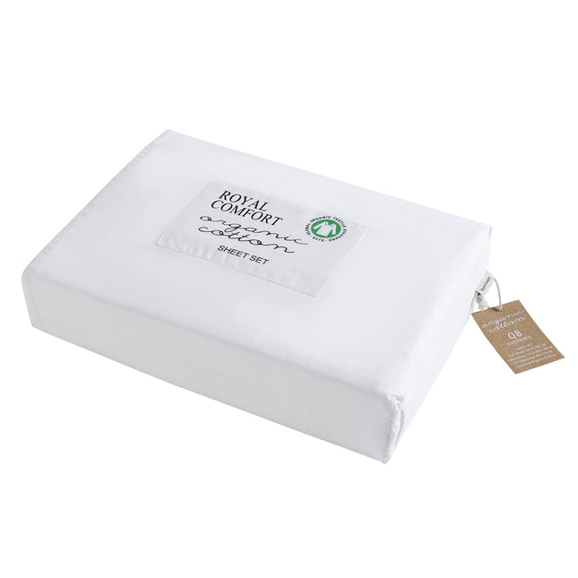 Royal Comfort - 250TC 100% Organic Cotton 4 Piece Sheet Set - King - White-1951134856150913025