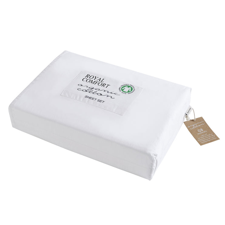 Royal Comfort - 250TC 100% Organic Cotton 4 Piece Sheet Set - King - White-1951134856150913025