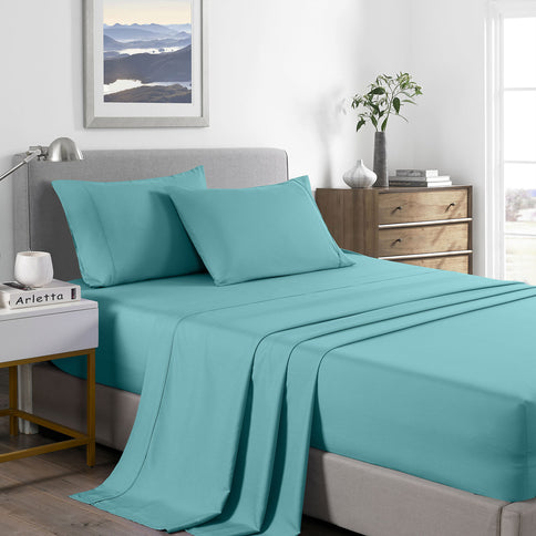 Royal Comfort Bamboo Cooling 2000TC Sheet Set - Single-Aqua-1889884847867039744