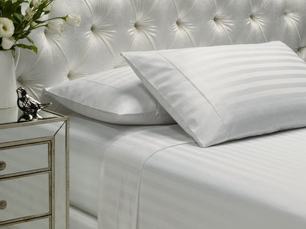 Royal Comfort 1200 Thread count Damask Stripe Cotton Blend sheet sets Queen White-1889884851318951936