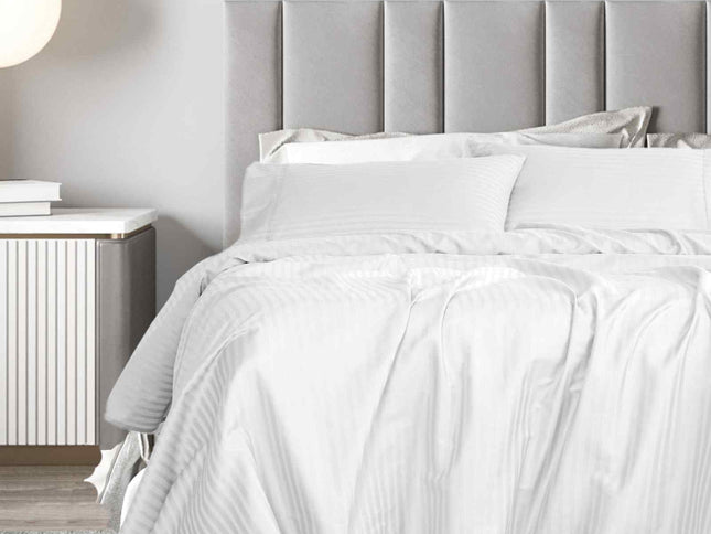 Royal Comfort 1200 Thread count Damask Stripe Cotton Blend sheet sets Queen White-1889884851318951937