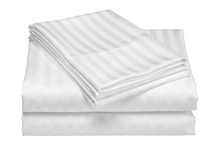 Royal Comfort 1200 Thread count Damask Stripe Cotton Blend sheet sets Queen White-1889884851318951939