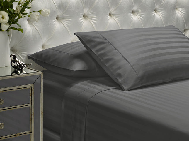Royal Comfort 1200 Thread count Damask Stripe Cotton Blend sheet sets Queen Charcoal Grey-1889884851469946880