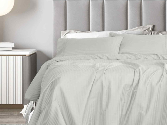 Royal Comfort 1200 Thread count Damask Stripe Cotton Blend sheet sets Queen Silver-1889884851616747521