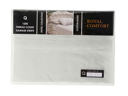 Royal Comfort 1200 Thread count Damask Stripe Cotton Blend sheet sets Queen Silver-1889884851616747522