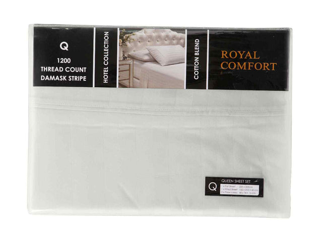 Royal Comfort 1200 Thread count Damask Stripe Cotton Blend sheet sets Queen Silver-1951134866833805314