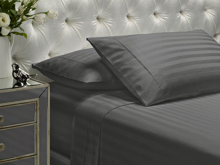 Royal Comfort 1200 Thread count Damask Stripe Cotton Blend sheet sets King Charcoal Grey-1899951220227969024
