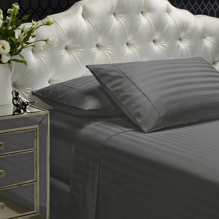 Royal Comfort 1200 Thread count Damask Stripe Cotton Blend sheet sets King Charcoal Grey-1951134867282595840