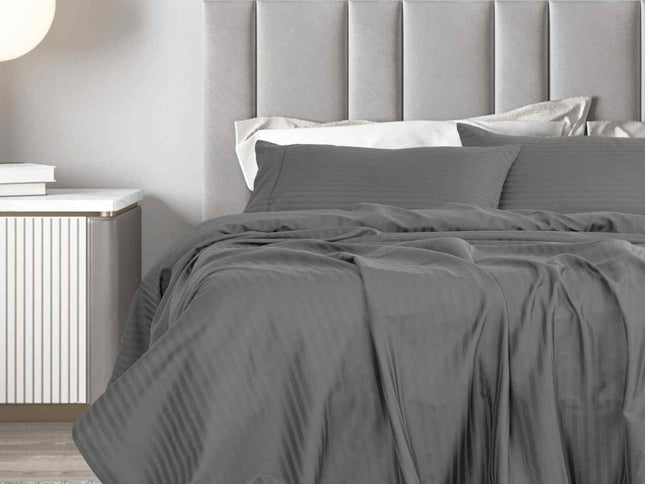 Royal Comfort 1200 Thread count Damask Stripe Cotton Blend sheet sets King Charcoal Grey-1951134867282595841