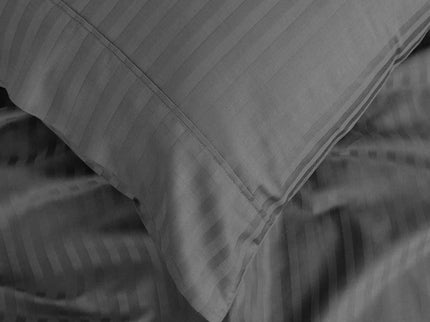 Royal Comfort 1200 Thread count Damask Stripe Cotton Blend sheet sets King Charcoal Grey-1899951220227969028