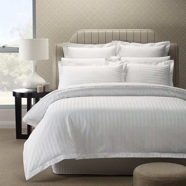 Royal Comfort 1200 Thread count Damask Stripe Cotton Blend Quilt Cover Sets Queen White-1951134825008205824