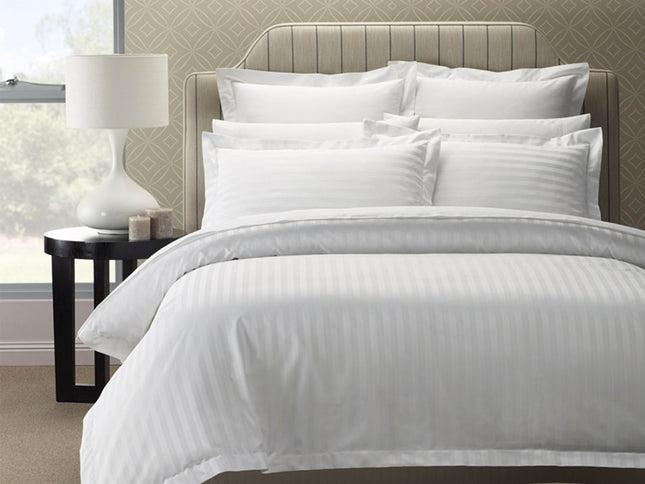 Royal Comfort 1200 Thread count Damask Stripe Cotton Blend Quilt Cover Sets King White-1889884809090699264