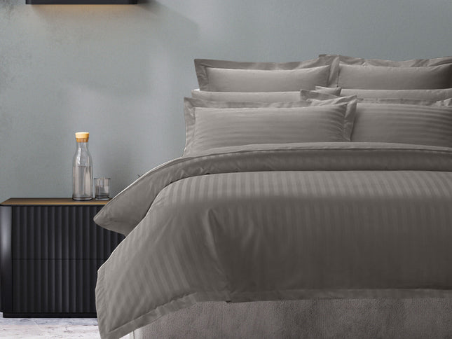 Royal Comfort 1200 Thread count Damask Stripe Cotton Blend Quilt Cover Sets King Charcoal Grey-1889884809224916992