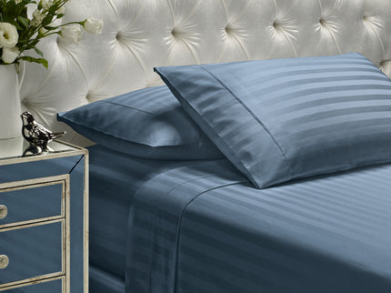 Royal Comfort 1200 Thread count Damask Stripe Cotton Blend sheet sets King Blue Fog-1889884862454829056