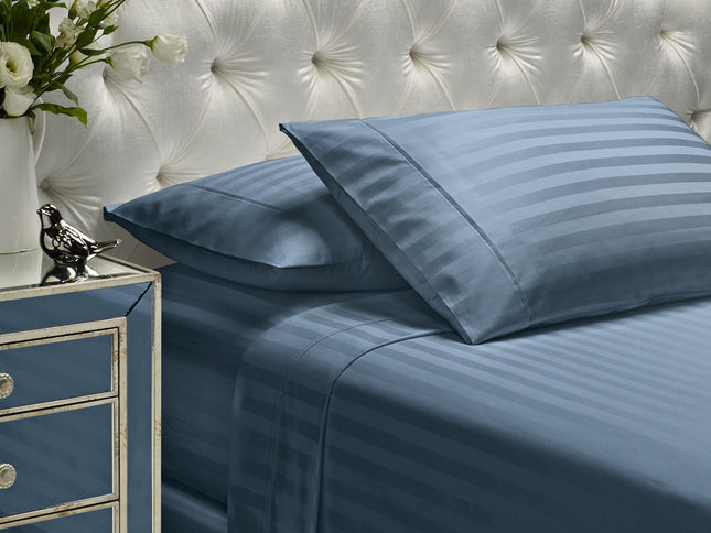 Royal Comfort 1200 Thread count Damask Stripe Cotton Blend sheet sets King Blue Fog-1889884862454829056
