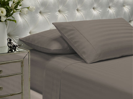 Royal Comfort 1200 Thread count Damask Stripe Cotton Blend sheet sets King Pewter-1902483612520026112
