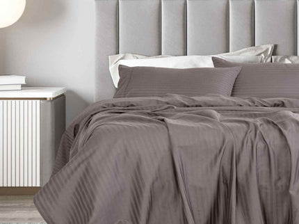 Royal Comfort 1200 Thread count Damask Stripe Cotton Blend sheet sets King Pewter-1902483612520026113