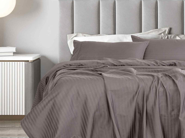 Royal Comfort 1200 Thread count Damask Stripe Cotton Blend sheet sets King Pewter-1902483612520026113