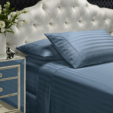 Royal Comfort 1200 Thread count Damask Stripe Cotton Blend sheet sets Queen Blue Fog-1951134871242018816