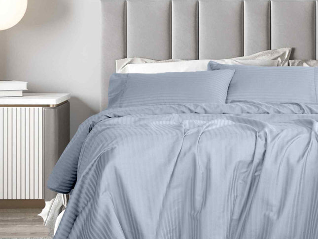 Royal Comfort 1200 Thread count Damask Stripe Cotton Blend sheet sets Queen Blue Fog-1951134871242018817