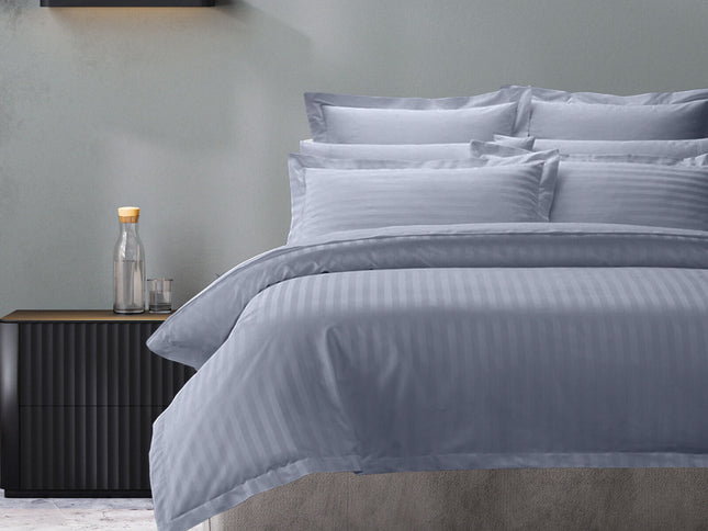 Royal Comfort 1200 Thread count Damask Stripe Cotton Blend Quilt Cover Sets King Blue Fog-1899951212669833216