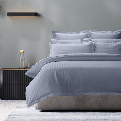 Royal Comfort 1200 Thread count Damask Stripe Cotton Blend Quilt Cover Sets King Blue Fog-1899951212669833216
