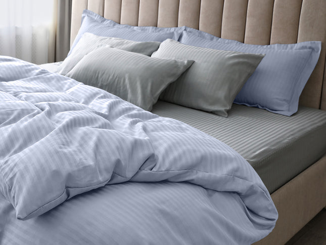 Royal Comfort 1200 Thread count Damask Stripe Cotton Blend Quilt Cover Sets King Blue Fog-1951134826325217282
