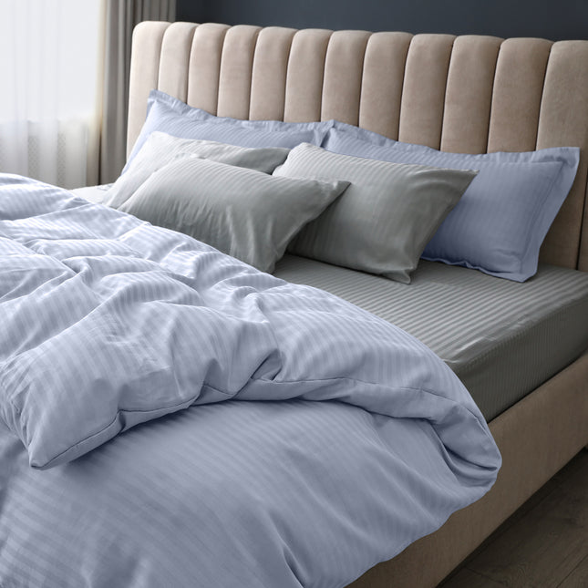 Royal Comfort 1200 Thread count Damask Stripe Cotton Blend Quilt Cover Sets Queen Blue Frog-1951134826652372994