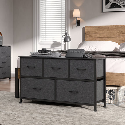 Levede Chest of 5 Drawers Storage Cabinet Dark Grey-1973194072474652679