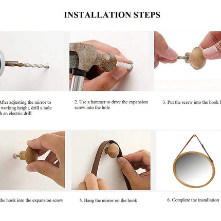 CARLA HOME Hanging Wall Mirror 38cm - Solid Bamboo Frame and Adjustable Leather Strap for Bathroom and Bedroom, Vanity Mirror, Makeup Mirror, Face Mirrors, Wall Shelf Mirror (Round 38 cm)-1978962234608586760