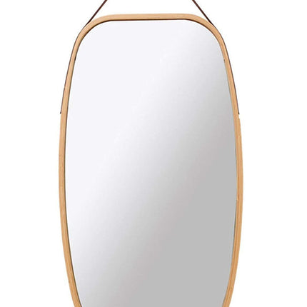 CARLA HOME Hanging Wall Mirror 74x43cm - Solid Bamboo Frame and Adjustable Leather Strap for Bathroom and Bedroom, Vanity Mirror, Makeup Mirror, Face Mirrors, Wall Shelf Mirror (Full Length)-1978962235103514624