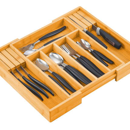 CARLA HOME Large Capacity Bamboo Expandable Drawer Organizer with Knife Block Holder for Home Kitchen Utensils-1978962235657162752