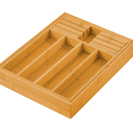 CARLA HOME Large Capacity Bamboo Expandable Drawer Organizer with Knife Block Holder for Home Kitchen Utensils-1978962235657162757