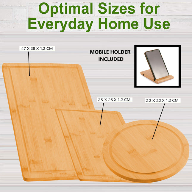 CARLA HOME 3 Pieces Bamboo Cutting Board with Juice Groove and Mobile Holder included for Home Kitchen-1978962235942375425