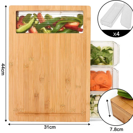 CARLA HOME Large Bamboo Cutting Board and 4 Containers with Mobile Holder gift included for Home Kitchen-1978962236374388745