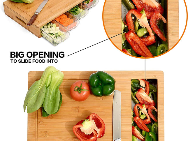 CARLA HOME Large Bamboo Cutting Board and 4 Containers with Mobile Holder gift included for Home Kitchen-1978962236374388738