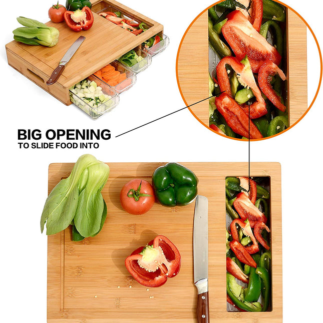 CARLA HOME Large Bamboo Cutting Board and 4 Containers with Mobile Holder gift included for Home Kitchen-1978962236374388738