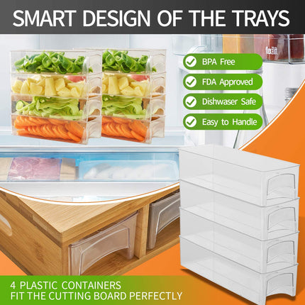 CARLA HOME Large Bamboo Cutting Board and 4 Containers with Mobile Holder gift included for Home Kitchen-1978962236374388740