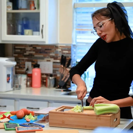CARLA HOME Large Bamboo Cutting Board and 4 Containers with Mobile Holder gift included for Home Kitchen-1978962236374388743