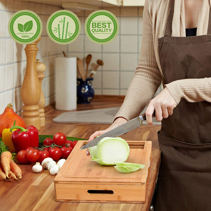 CARLA HOME Large Bamboo Cutting Board and 4 Containers with Mobile Holder gift included for Home Kitchen-1978962236374388744