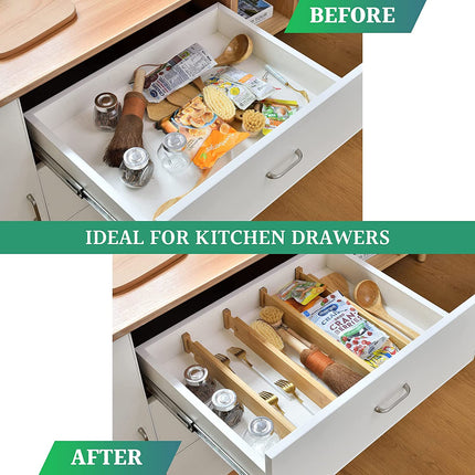 CARLA HOME  6 Pack Bamboo Adjustable Kitchen Drawer Dividers (Large, 44-55 cm)-1978962237007728642