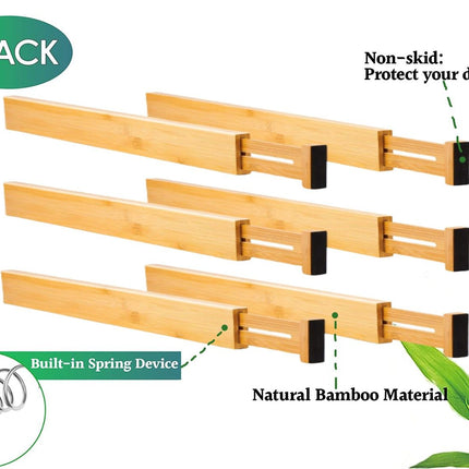 CARLA HOME  6 Pack Bamboo Adjustable Kitchen Drawer Dividers (Large, 44-55 cm)-1978962237007728643