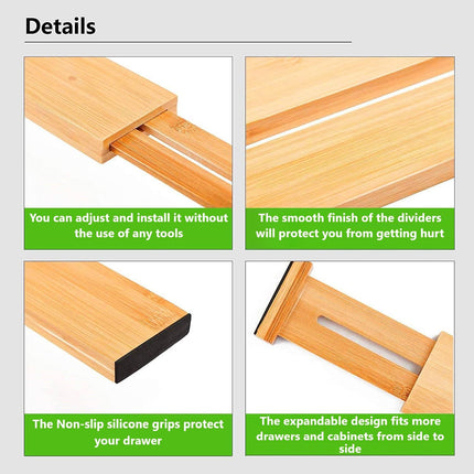 CARLA HOME  6 Pack Bamboo Adjustable Kitchen Drawer Dividers (Large, 44-55 cm)-1978962237007728645