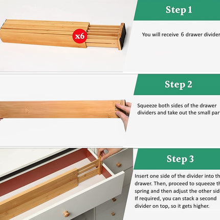 CARLA HOME  6 Pack Bamboo Adjustable Kitchen Drawer Dividers (Large, 44-55 cm)-1978962237007728647