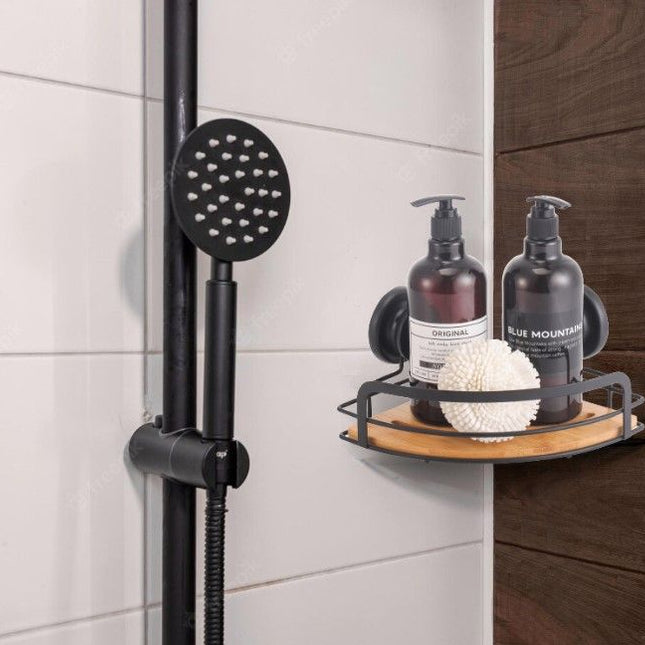 CARLA HOME  2 Pack Round Bamboo Corner Shower Caddy Shelf Basket Rack with Premium Vacuum Suction Cup No-Drilling for Bathroom and Kitchen-1978962237284552705