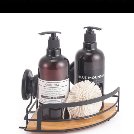 CARLA HOME  2 Pack Round Bamboo Corner Shower Caddy Shelf Basket Rack with Premium Vacuum Suction Cup No-Drilling for Bathroom and Kitchen-1978962237284552707