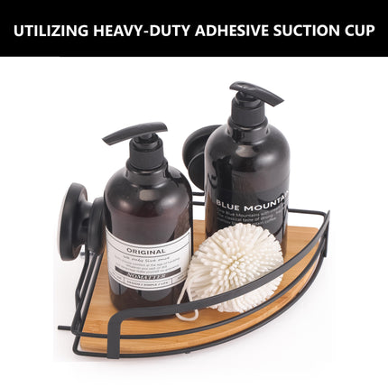 CARLA HOME  2 Pack Round Bamboo Corner Shower Caddy Shelf Basket Rack with Premium Vacuum Suction Cup No-Drilling for Bathroom and Kitchen-1978962237284552708