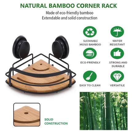 CARLA HOME  2 Pack Round Bamboo Corner Shower Caddy Shelf Basket Rack with Premium Vacuum Suction Cup No-Drilling for Bathroom and Kitchen-1978962237284552710